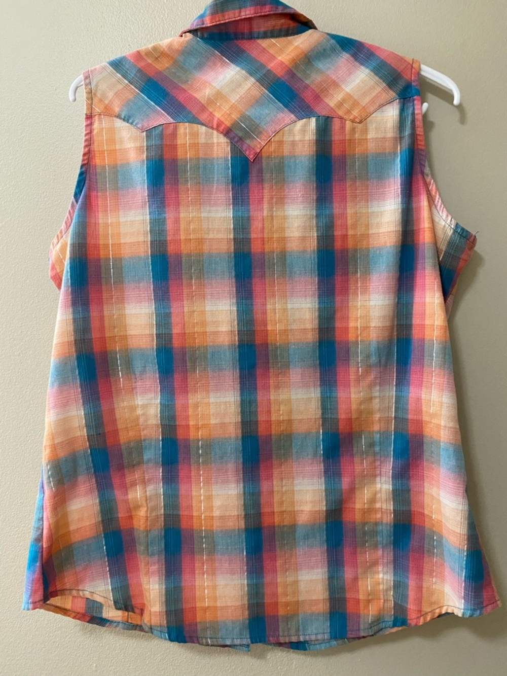 Vintage Wrangler pearl snap button shirt womens size medium plaid metallic tank - Picture 5 of 7